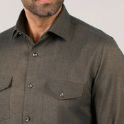 Olive green casual shirt for men pocket detail in Giza cotton