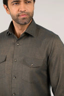 Olive green casual shirt for men pocket detail in Giza cotton