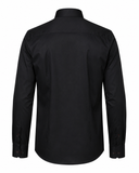 Black twill leather wolf patch shirt back view for men
