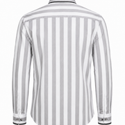 Silver wide stripe satin shirt back view for men