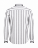 Silver wide stripe satin shirt back view for men