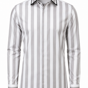 Silver wide stripe satin shirt front view for men