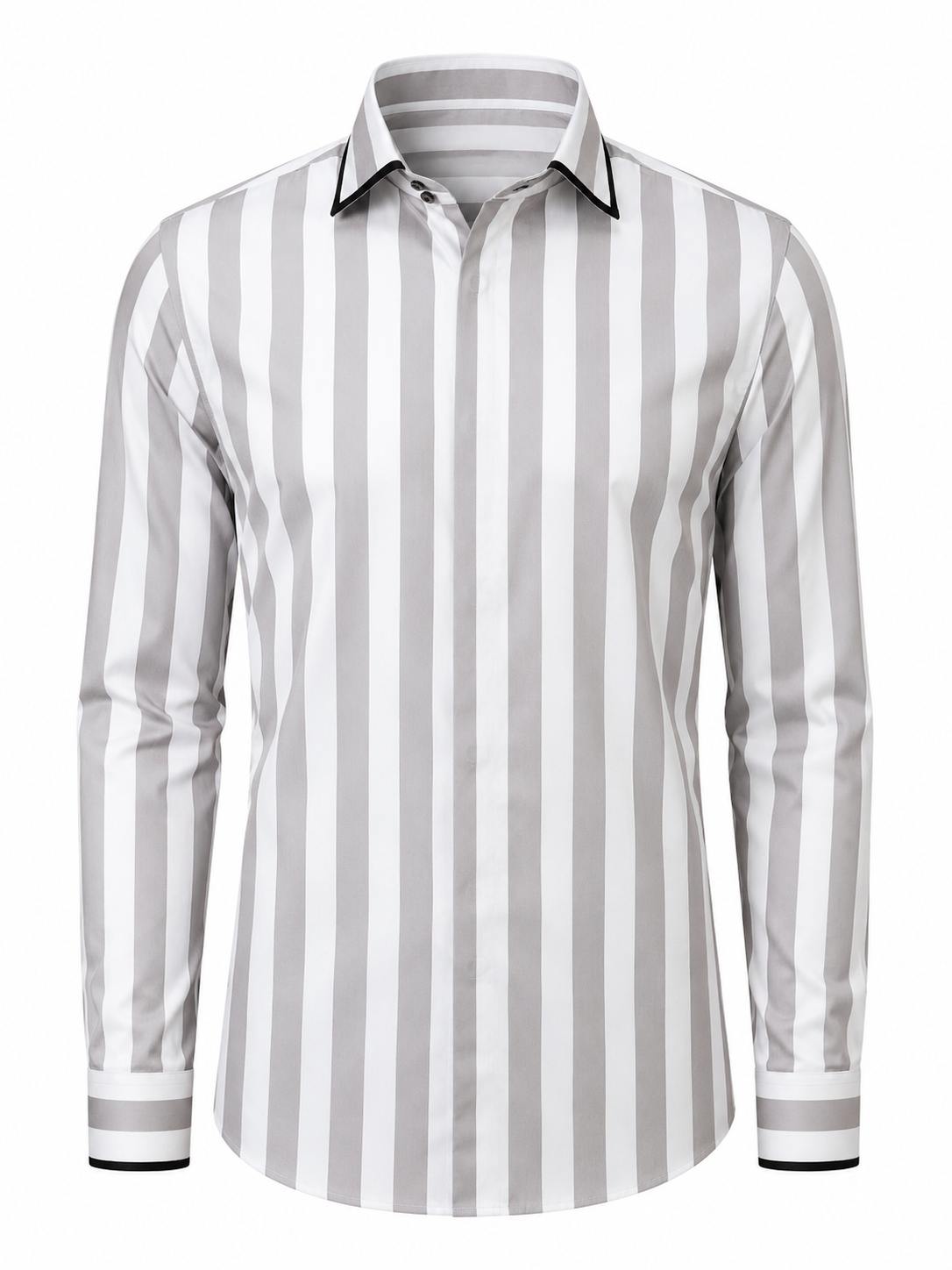 Silver wide stripe satin shirt front view for men