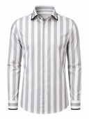 Silver wide stripe satin shirt front view for men