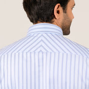 Sky blue striped shirt close-up of back