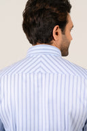 Sky blue striped shirt close-up of back
