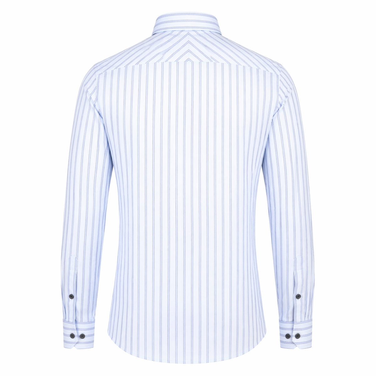 Sky blue striped shirt for men back view showing clean tailored fit