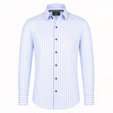 Sky blue shirt for men front view with striped design in premium twill fabric