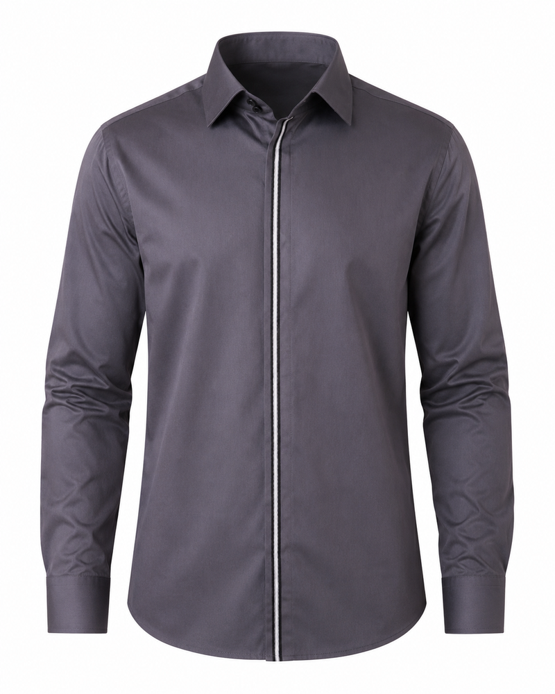 Steel grey Giza satin shirt front view for men