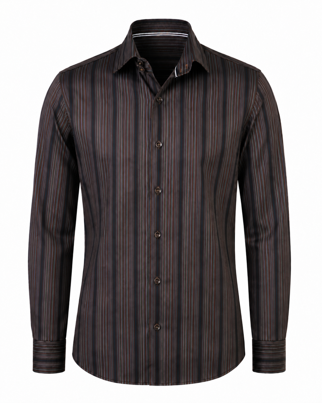 Multicoloured satin stripes shirt front view for men