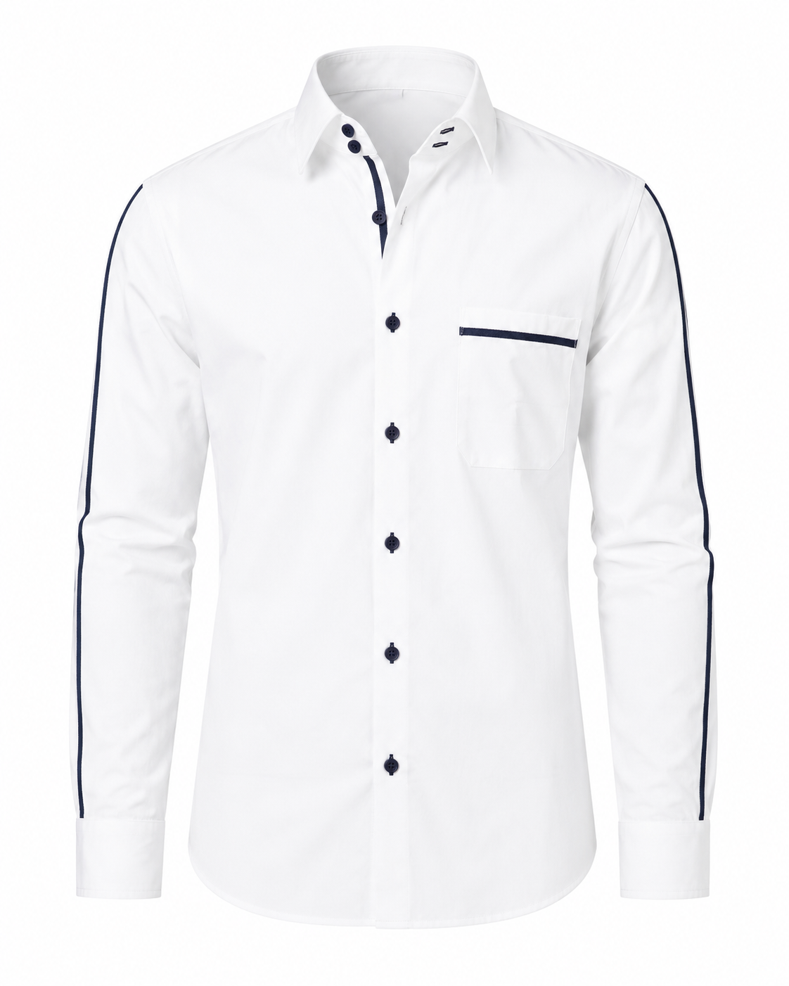 White Giza satin shirt front view for men