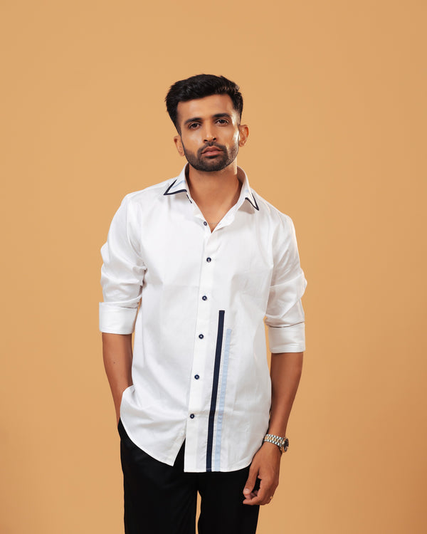 The Ivory Crest: White Giza Satin Shirt