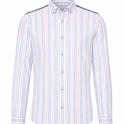 White seersucker striped shirt back view for men