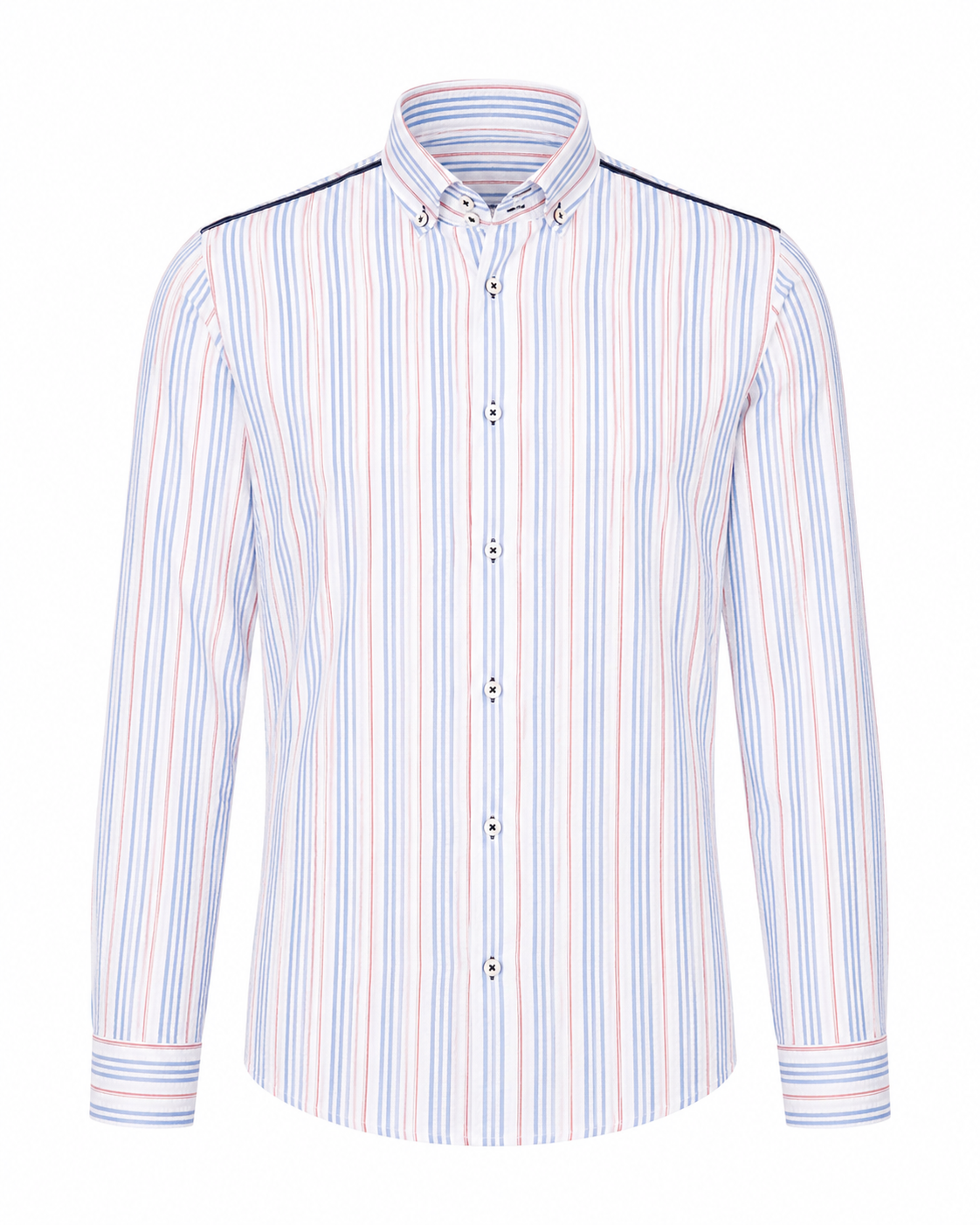 White seersucker striped shirt back view for men