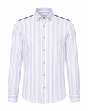 White seersucker striped shirt back view for men