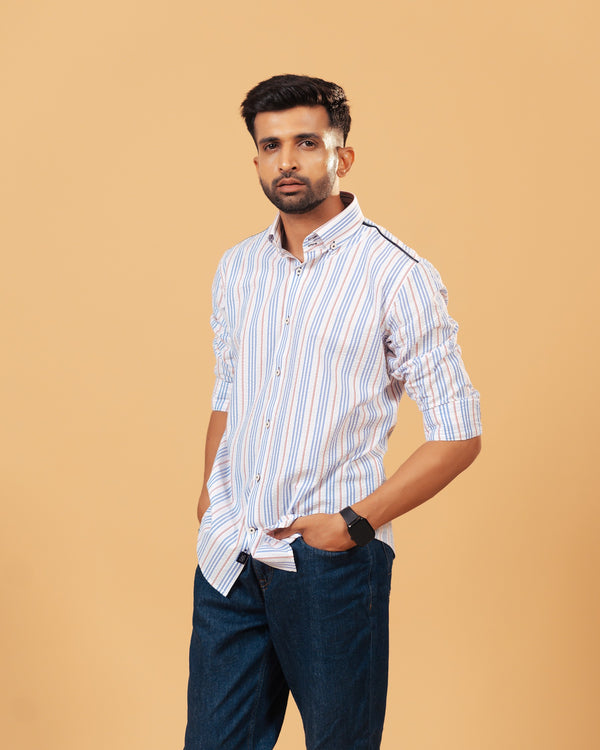 The Crystal Weave: White Seersucker Striped Shirt